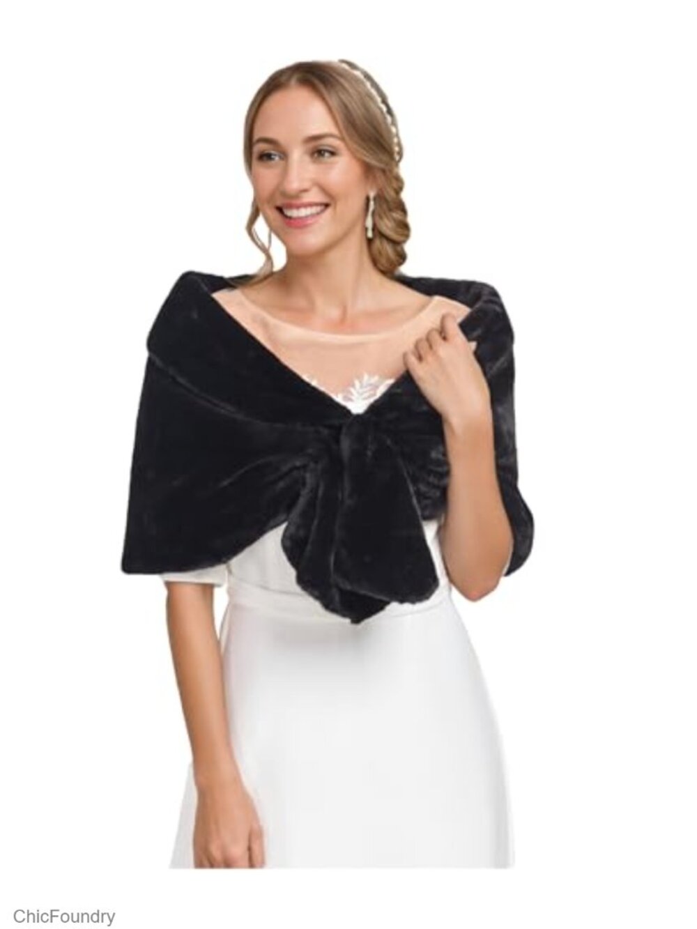Faux Fur Shawl Wrap Stole Shrug Winter Bridal Evening Cover Up Women